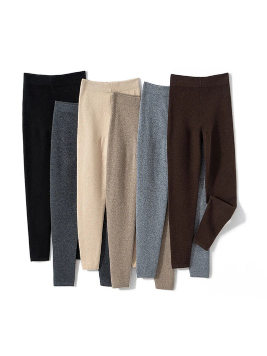 CHICUU Women 100% Cashmere Legging elasticity Slim Pants Autumn Winter Thick Basic Leggings Soft Warm Cashmere Knitwear SS69