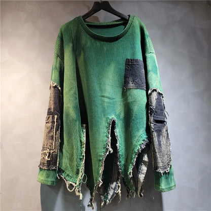 YEAE Women's Tie-Dye Pullover Sweater, Long Sleeve Loose Knit Crew Neck