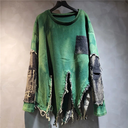 YEAE Women's Tie-Dye Pullover Sweater, Long Sleeve Loose Knit Crew Neck
