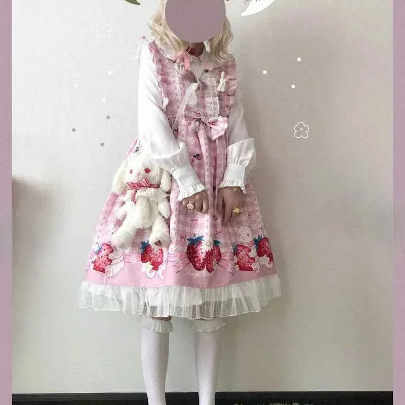KOSAHIKI Japanese Lolita Dress Girls Strawberry Bunny Jsk Dresses Women Harajuku Sleeveless Cute  2026 Cosplay Vestido