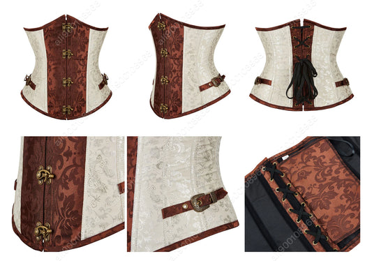 SS69 Women's Jacquard Underbust Corset Belt, Vintage Steampunk Lace-Up Top
