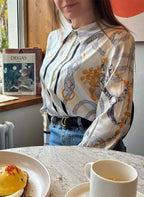 Camisas Newest Exclusive Women Luxury Shirt Long Sleeve Lapel Satin Shirt Old Money Print Brand Design Shirt OL Blouse руба