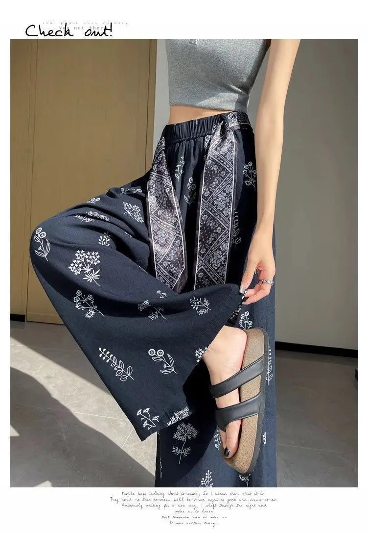 Women's Floral Print Wide Leg Pants - High Waist Casual Trousers