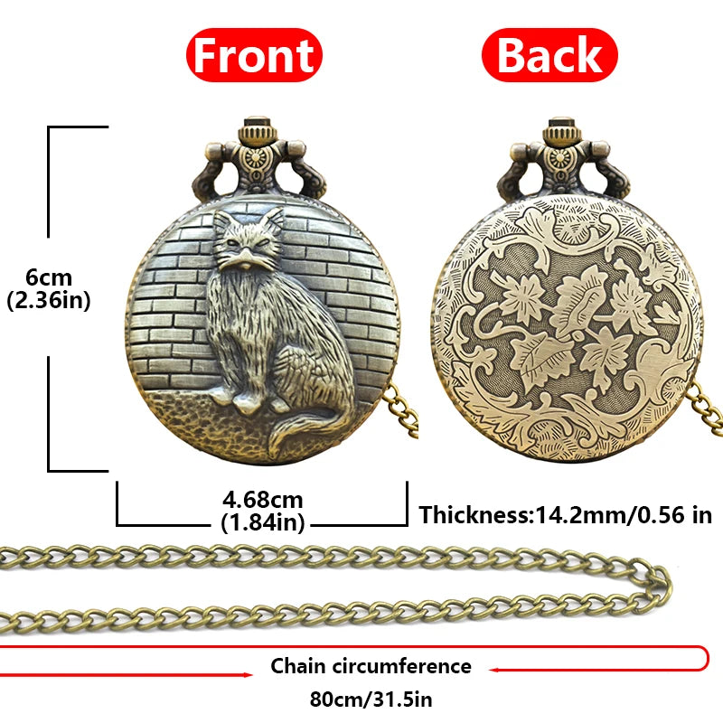 Vintage Bronze Clamshell Creative Handsome Cat Design Necklace Quartz Pocket Watch Gift Universal Male And Female Students SS69