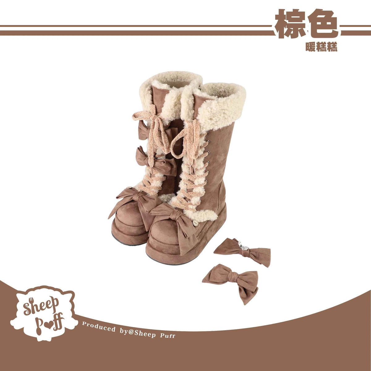Lolita Winter Calf Boots Original Cute Bow Women's Warm Snow Boots Plush Warm Girl Female Suede Long Fur Boots