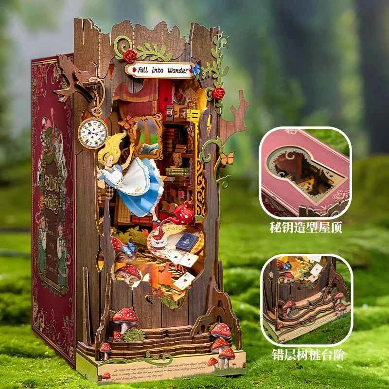 Rolife Book Nook Kits Fall into Wonder DIY Booknook with Lights Miniature House Kit Puzzle Bookend Bookshelf Decor Gift