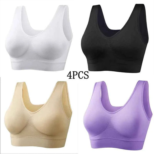 XL-5XL 4PCS Women Seamless Single Layer Camisole Bra Tops Sleep Yoga Sports Bras Tank Tops