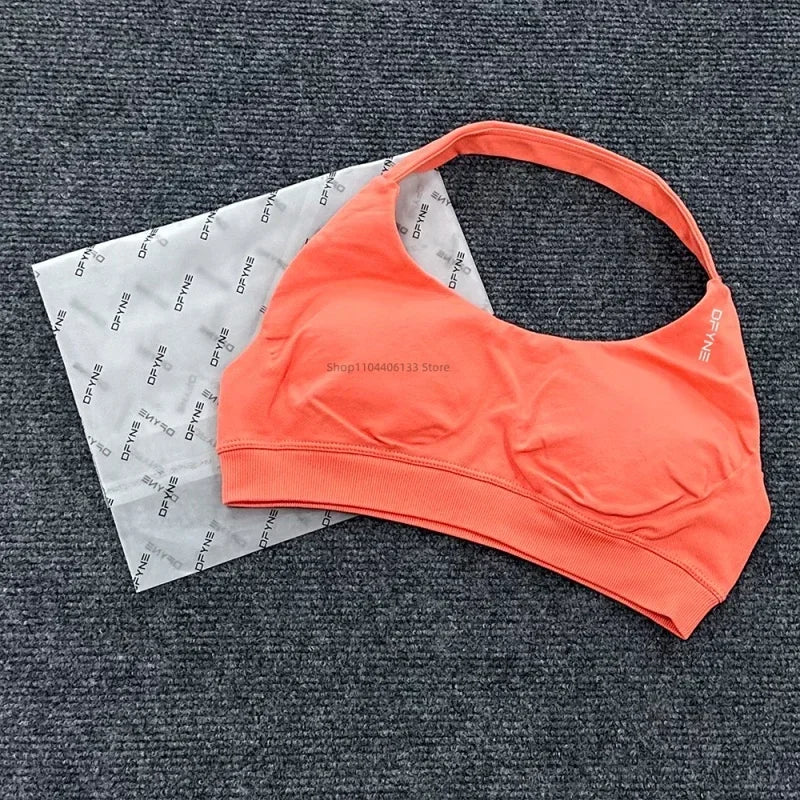 Dfyne Impact Sports Bra Women Seamless Halter Neck Strap Bras with Logo Padded Open Back Yoga Bra Medium Support Gym Crop Top SS69 21.69 DF6-6016 / M