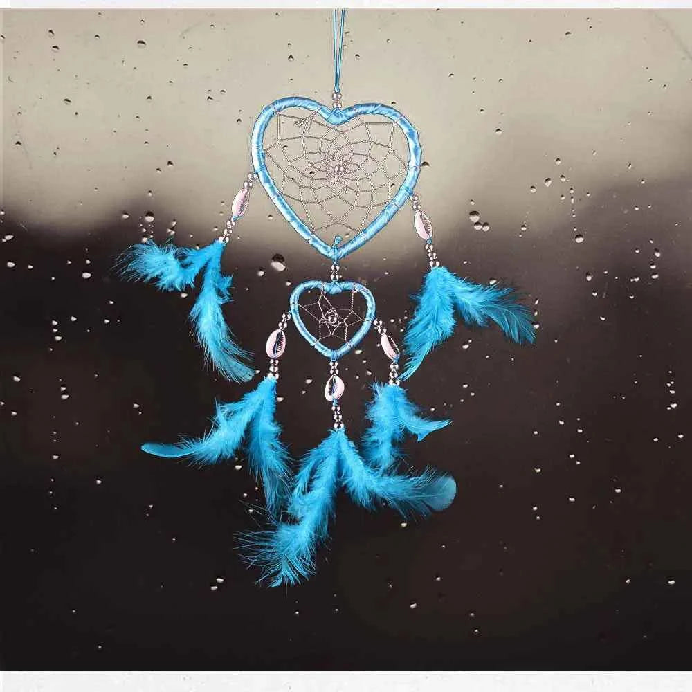 Indian Pink Purple Feather Dreamcatcher Love Wall Hanging Room Decor Handmade Aesthetic Retro Dream Catcher Wind Chime Ornament