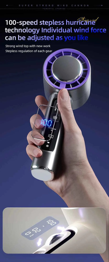 Outdoor Portable Mini Fan Handheld Fan with LED Display Semiconductor Refrigeration 100 Wind Speeds USB Rechargeable Battery Fan