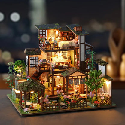 DIY Wooden Bamboo Spring Courtyard Casa Miniature Building Kits Bookend Assembled Dollhouses Bookshelf Home Decor Friends Gifts SS69