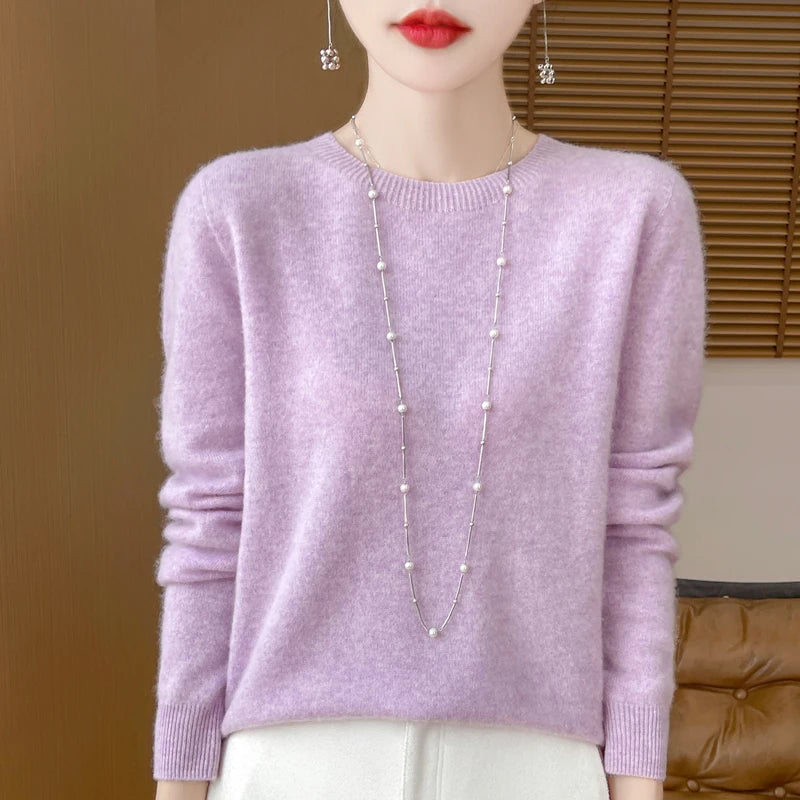 Addonee Women's 100% Merino Wool O-Neck Pullover Sweater - Heavyweight Knit