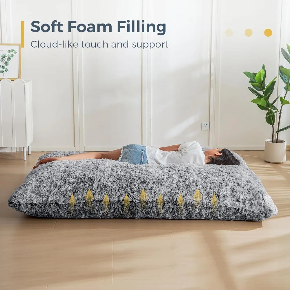 3 in 1 Bean Bag Chair, Giant Bean Bag Sofa Bed, Floor Mattress with High-Density Foam Filling, Bean Bag Chair for Adult