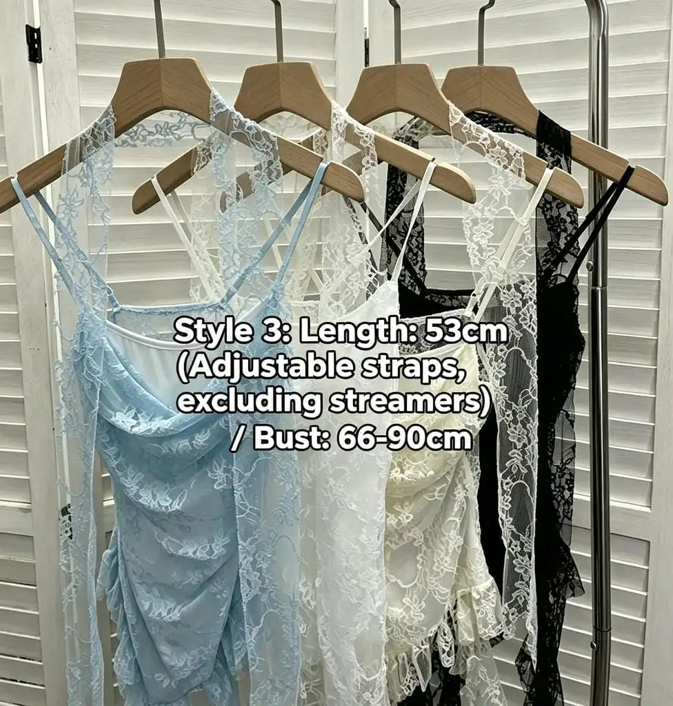 Women's Vintage Tie-dye Printed Mesh Spaghetti Strap Camisole Hot Girl Irregular Ruffled Ribbon Sleeveless Top Partyclub 1185