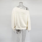 Talenza Women's Plush Pullover Fashion Solid Loose High Street Sweaters Vintage Chic Strapless Autumn Casual Female Pullovers