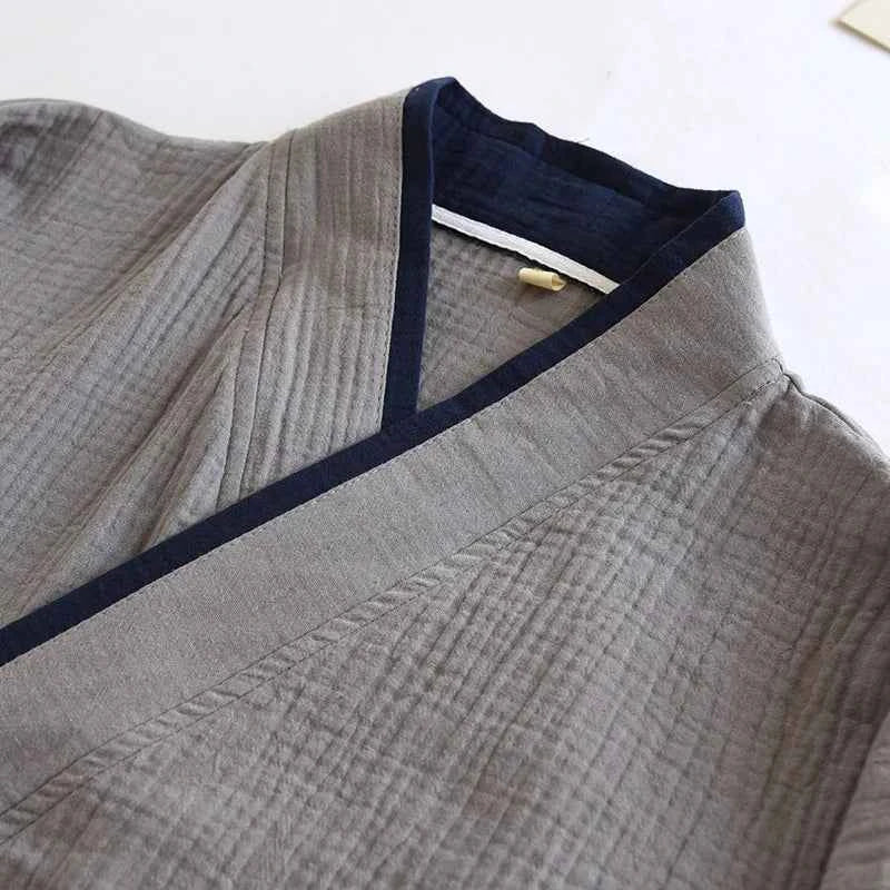 Japanese Style Spring and Autumn Thin Men's Kimono Hanfu Pure Cotton Gauze Pajamas Plus Size Home Steaming Suit