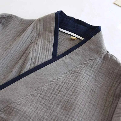 Japanese Style Spring and Autumn Thin Men's Kimono Hanfu Pure Cotton Gauze Pajamas Plus Size Home Steaming Suit