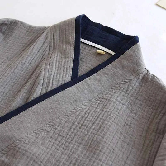 Japanese Style Spring and Autumn Thin Men's Kimono Hanfu Pure Cotton Gauze Pajamas Plus Size Home Steaming Suit
