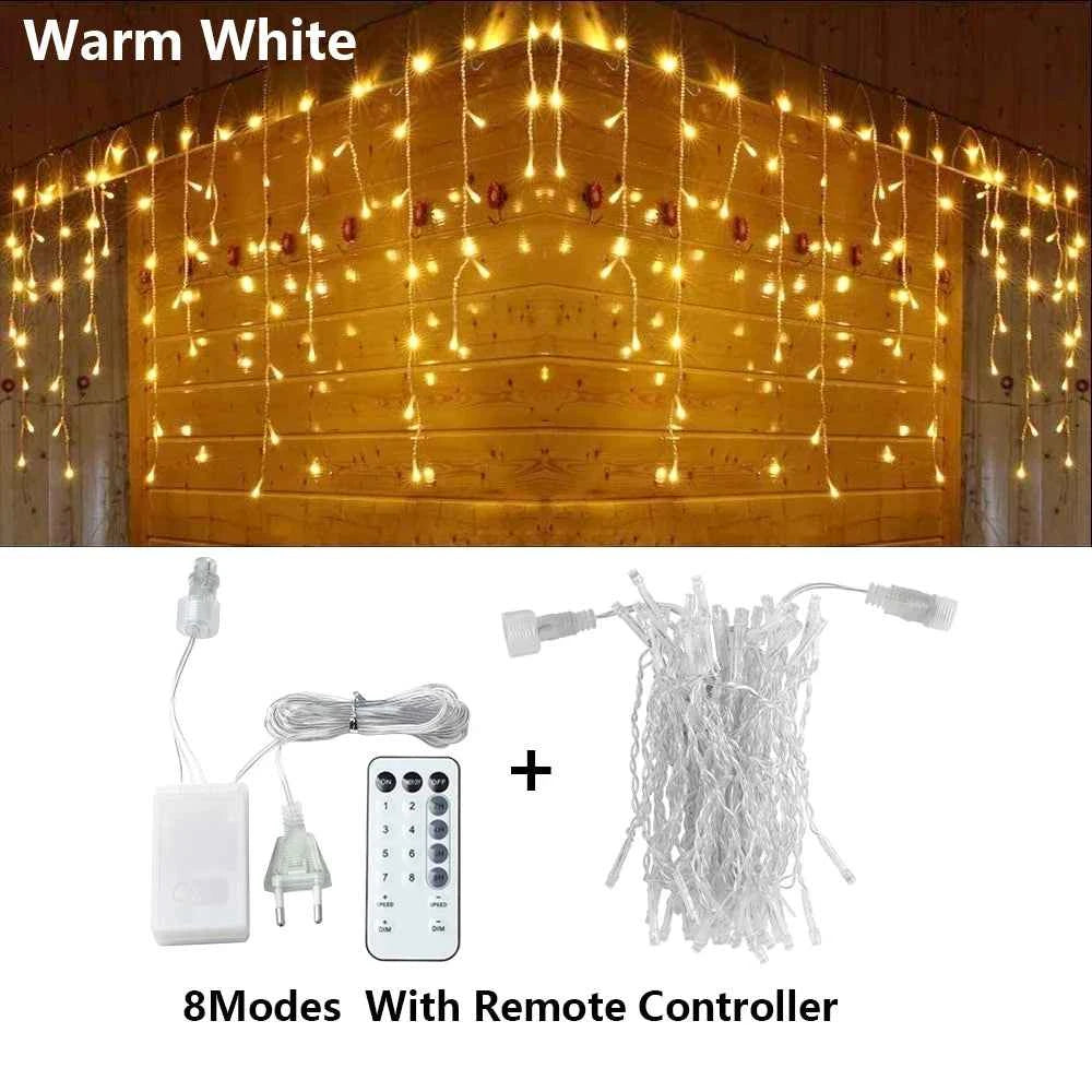 3.5M-40M LED Icicle Curtain String Fairy Lights Garland Outdoor Christmas Lights New Year Birthday Wedding Street Holiday Decor