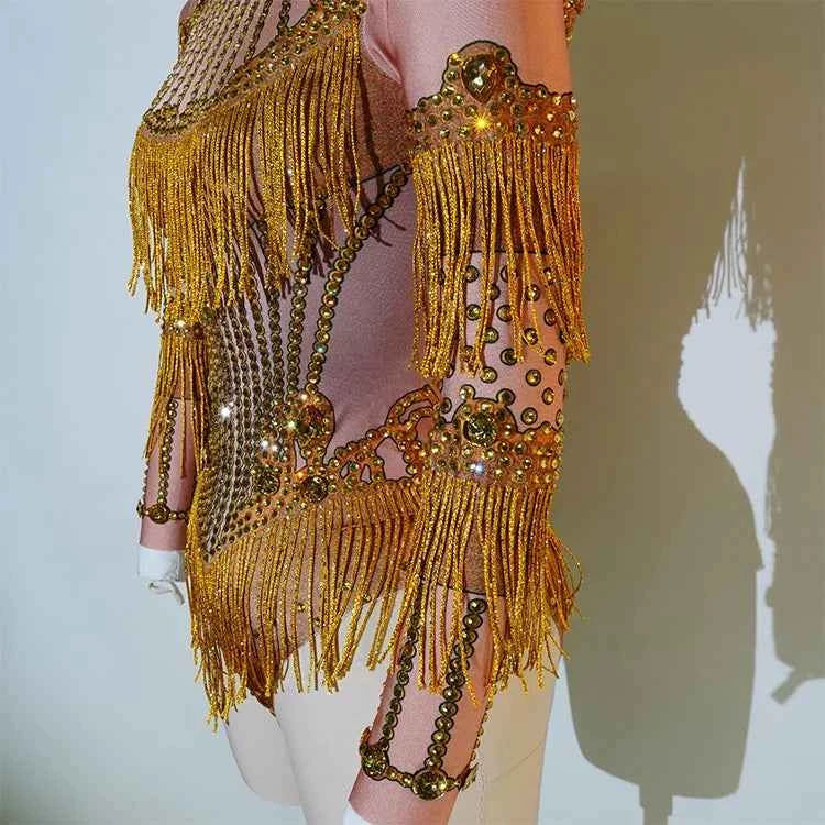 Custom rhinestones bodysuit tassels women Celebrate stage Team pole dance club party fashion leotard clothing