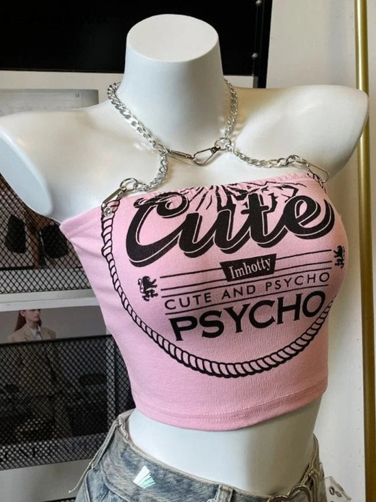 Crop Tops Fashion Summer Tanks Women Clothing Sweet Pink Letter Backless Tunic Camis Harajuku Chain Sexy Y2k Vest Ropa Mujer SS69