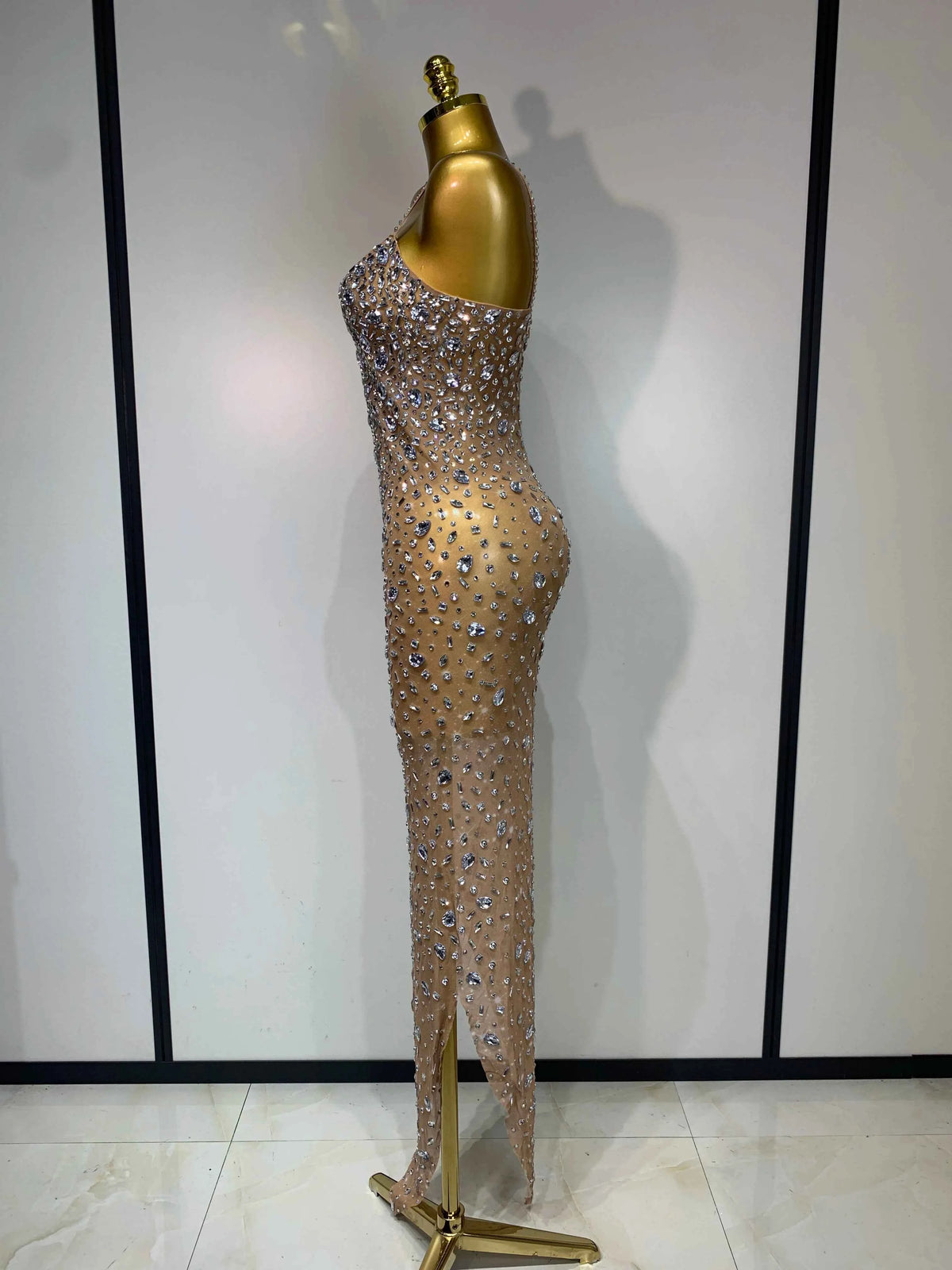 Luxury Rhinestones Sexy Mesh See Through Bodycon Dress Women Birthday Evening Cocktail party Gown Red Carpet Club Stage Outfit