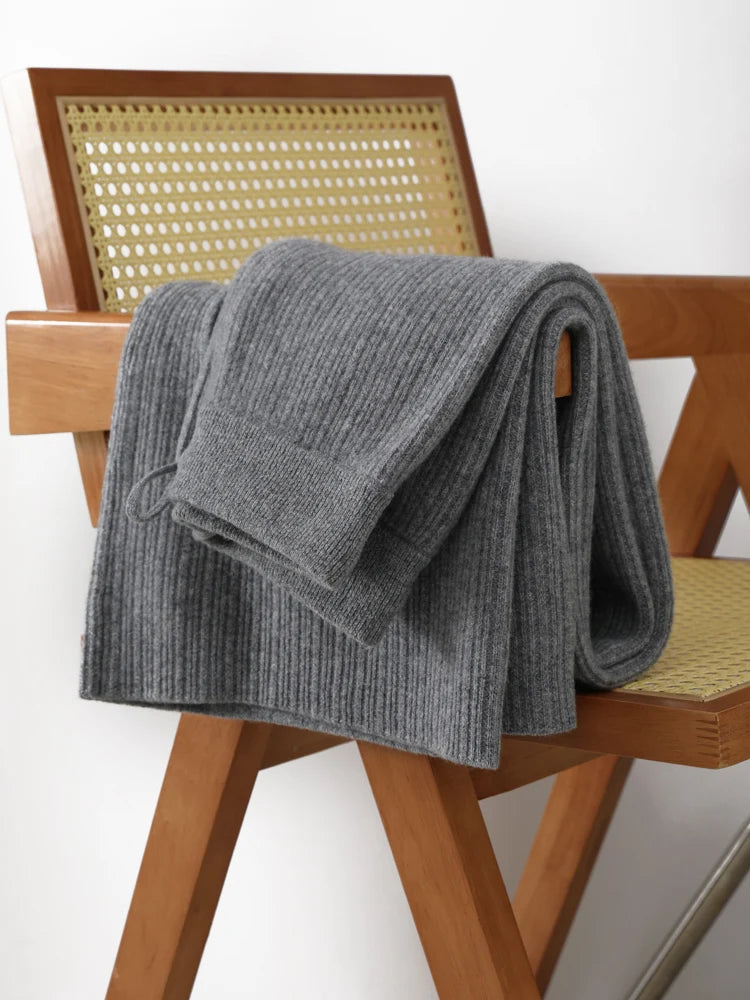 Yoyoselect New Popular Women Wide-Leg Wool Pants 100% Merino Wool Quality Soft Trousers Basic Casual Knitted Elastic Waist Slack SS69