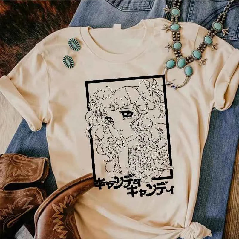 90s Kawaii Candy Candy Anime Summer Top Tshirt Femen Print T Shirt Grunge Anime Manga T Shirt Top Tees Graphic Aesthetic