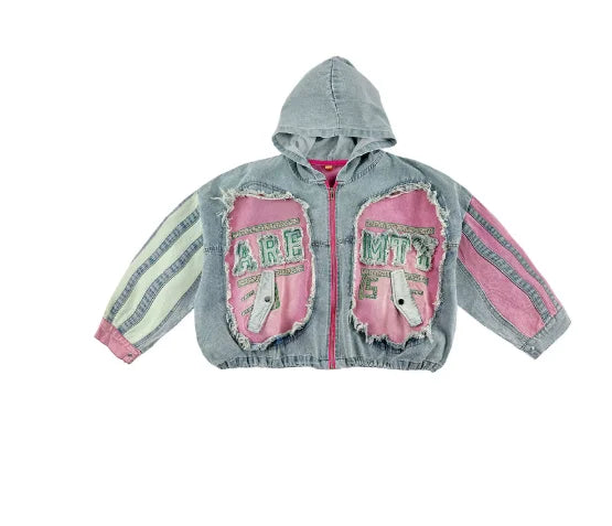 Womens Spring New 2026 Splicing Hooded Retro Denim Jacket Fashion Short Loose Versatile Zipper Long Sleeve Street Jackets