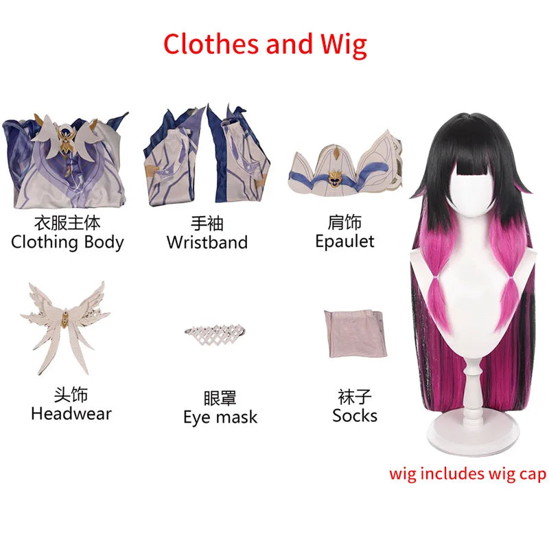 New Damselette Columbina Cosplay Costume Wig Game Impact Fatui  Cosplay Suits Women Role Play Party Dress Outfits