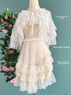 Women's Lace Mesh Short Shawl Poncho - Open Front
