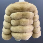 WGLUVF Women's Real Fox Fur Short O-Neck Coat