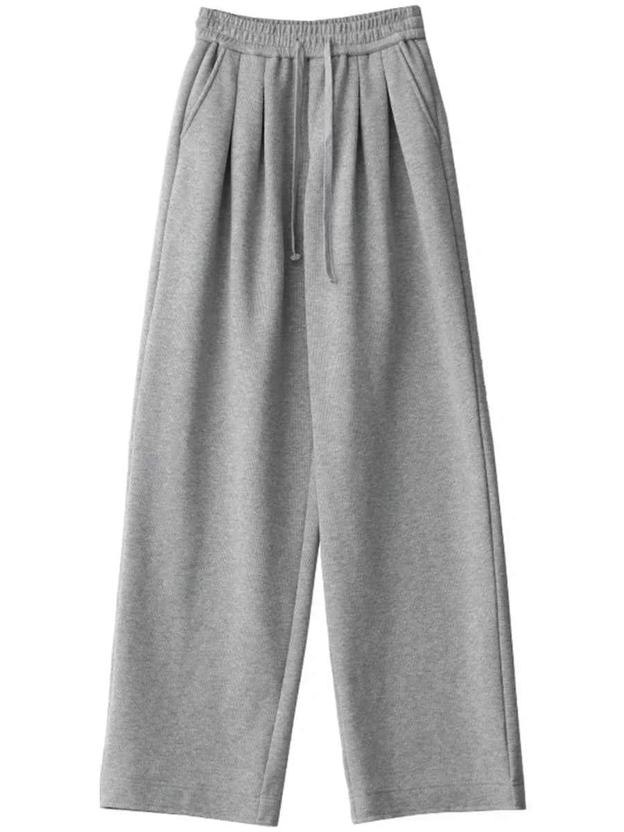 CHIC VEN Women's Pant Streetwear Solid Loose New Drawstring Sports Casual Trousers High Waisted Pants Autumn Winter 2025