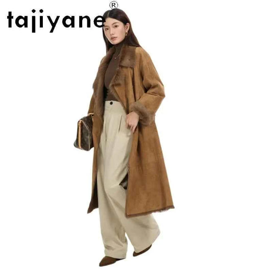 TAJIYANE Natural Tuscany Sheepskin with Wool Attached Coats Long Real Fur Coat Woman Clothing High Quality Winter Outerwear 2025