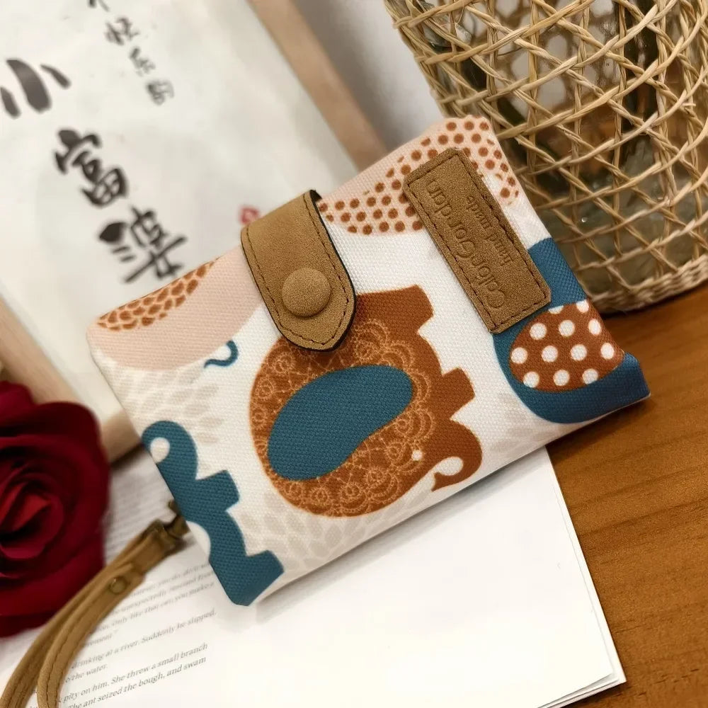 ISKYBOBCN Floral PU Leather Short Wallet with Zipper & Hasp