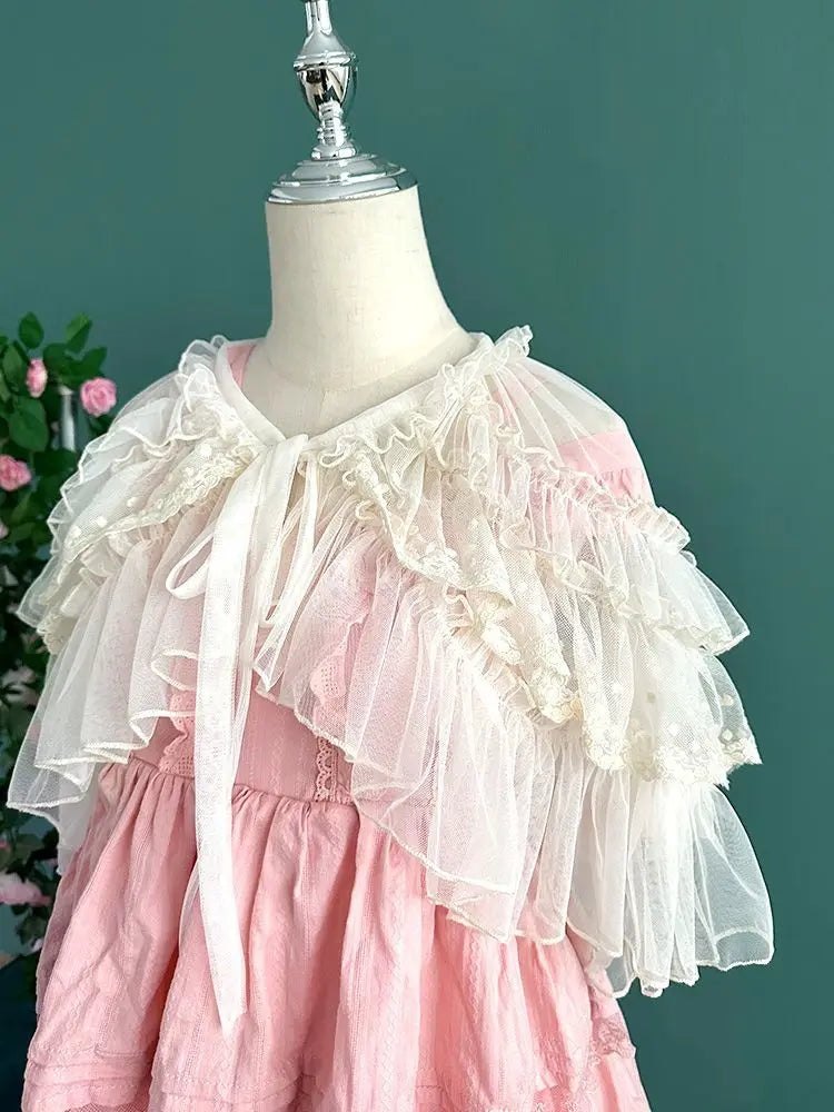 Women's Lace Mesh Short Shawl Poncho - Open Front