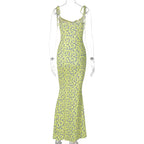 Hugcitar Women Floral Spaghetti Strap Bodycon Maxi Dress