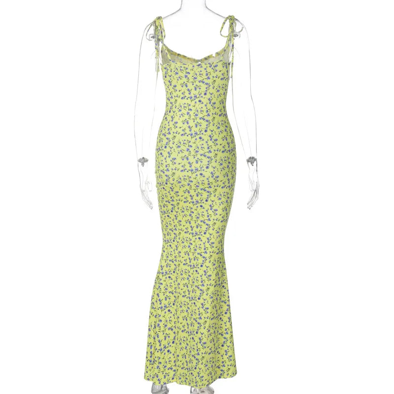 Hugcitar Women Floral Spaghetti Strap Bodycon Maxi Dress