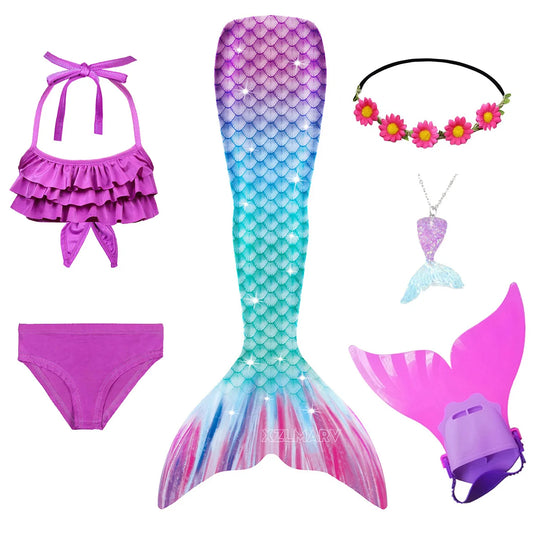 ZOCIC Girls Mermaid Tail Swimsuit Set with Top and Skirt for Swimming