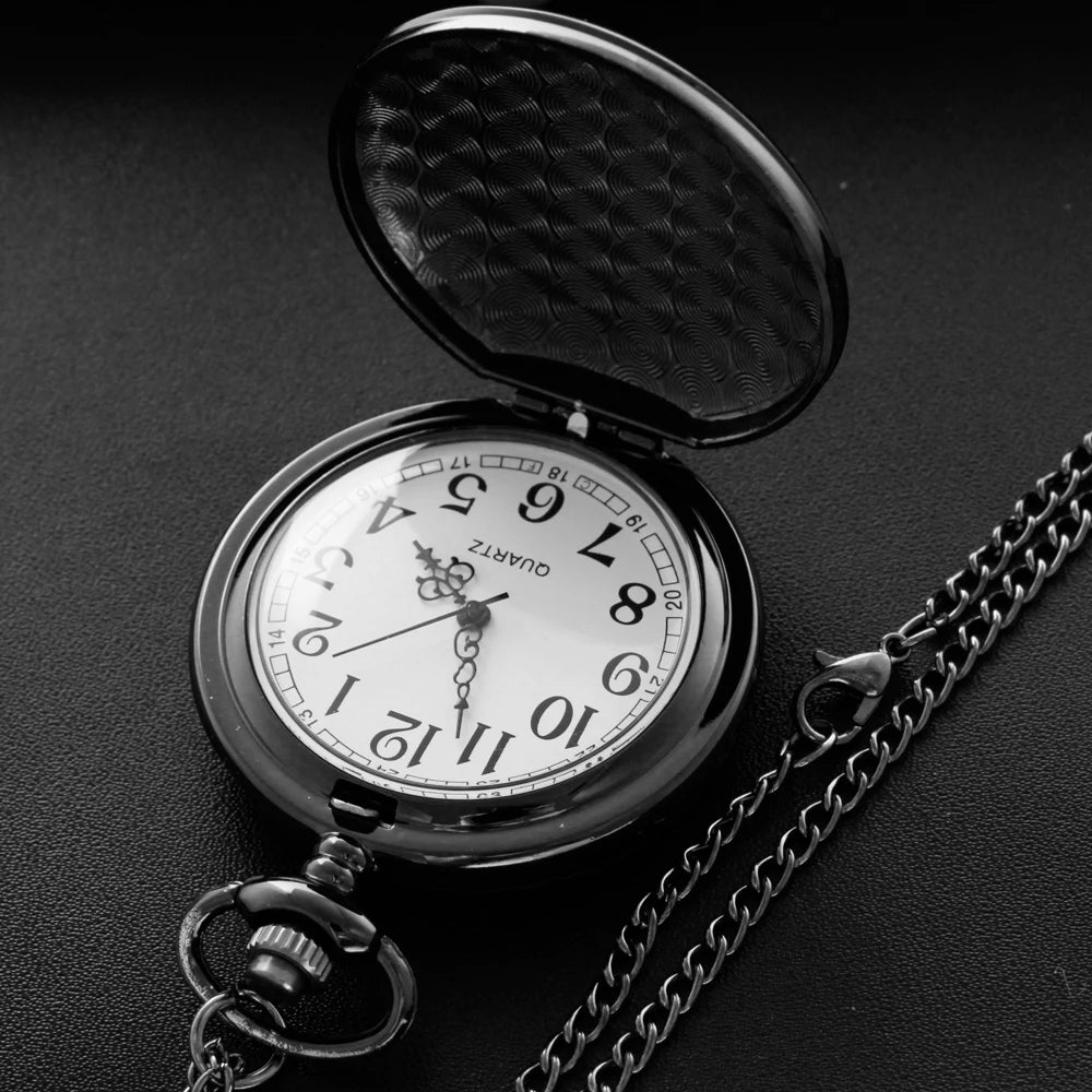 Black Grotesque Smiling Face Pocket Watch Vintage Steampunk Quartz Pocket Watch with Chain Men and Women's Birthday Gift JFC122 SS69