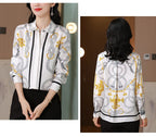 Camisas Newest Exclusive Women Luxury Shirt Long Sleeve Lapel Satin Shirt Old Money Print Brand Design Shirt OL Blouse руба