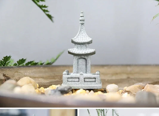 Miniature Sandstone Zen Tower Ornament for Bonsai Garden and Fish Tank
