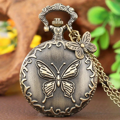 Vintage Cute Butterfly Pattern With Necklace Chain Pocket Watch Gift SS69 8.69 Bronze