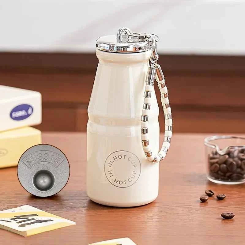 1pc Vintage Milk Coffee Cup 280ml Mini Stainless Steel Pocket Cup Portable Travel Lanyard Direct-Drinking Thermal Cup
