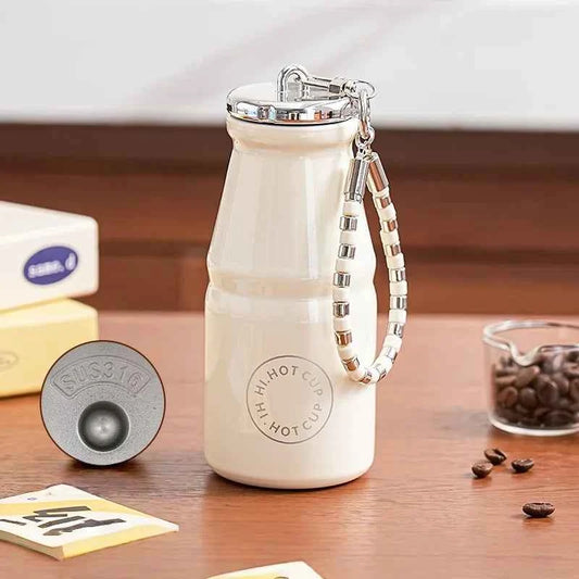 1pc Vintage Milk Coffee Cup 280ml Mini Stainless Steel Pocket Cup Portable Travel Lanyard Direct-Drinking Thermal Cup