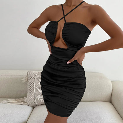 Summer Sexy Neck Lace-up Dress New Fishbone Hollow Pleated Suspender Mini Women Party Dresses Plus Size 9XL 8XL 7XL 6XL XXXXXL SS69