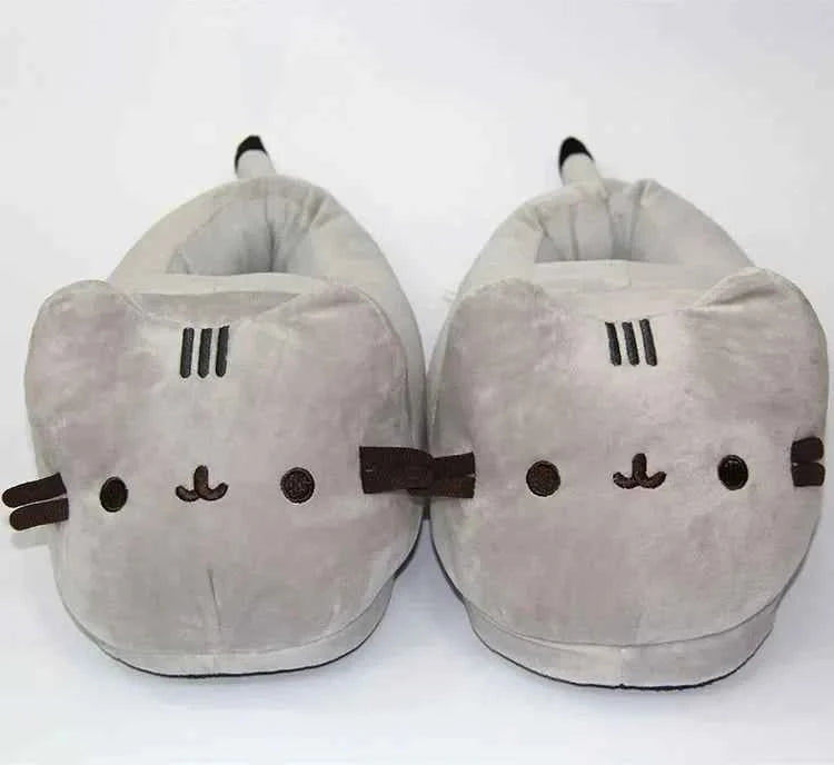 Cartoon Full Covered Cat Slippers Warm Winter Slides Soft Plush Doll Indoor Cute Anime Bedroom Shoes  Home Use
