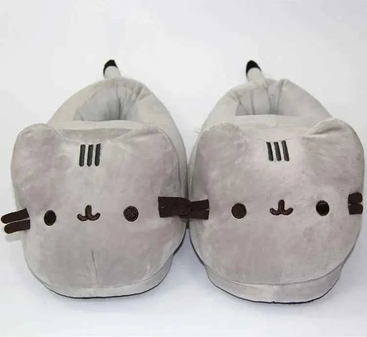 Cartoon Full Covered Cat Slippers Warm Winter Slides Soft Plush Doll Indoor Cute Anime Bedroom Shoes  Home Use