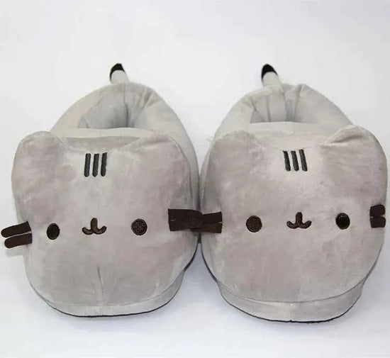 Cartoon Full Covered Cat Slippers Warm Winter Slides Soft Plush Doll Indoor Cute Anime Bedroom Shoes  Home Use