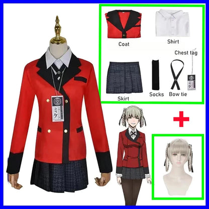 Anime Kakegurui Cosplay Costume Kirari Momobami Uniform Yumeko Sayaka Compulsive Gambler Japanese School Girl Pleated Skirt Suit SS69 80.69 custume wig 1 / XS（old） / Anime Kakegurui